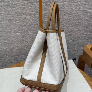 Hermes Garden Party 30 Bag Handmade In Negonda Calfskin Leather And Canvas Silver Hardware Ecru Biscuit Jaune Naples - Image 2