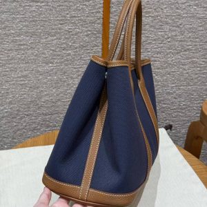 Hermes Garden Party 30 Bag Handmade In Negonda Calfskin Leather And Canvas Silver Hardware Blue Brighton Gold - Image 2