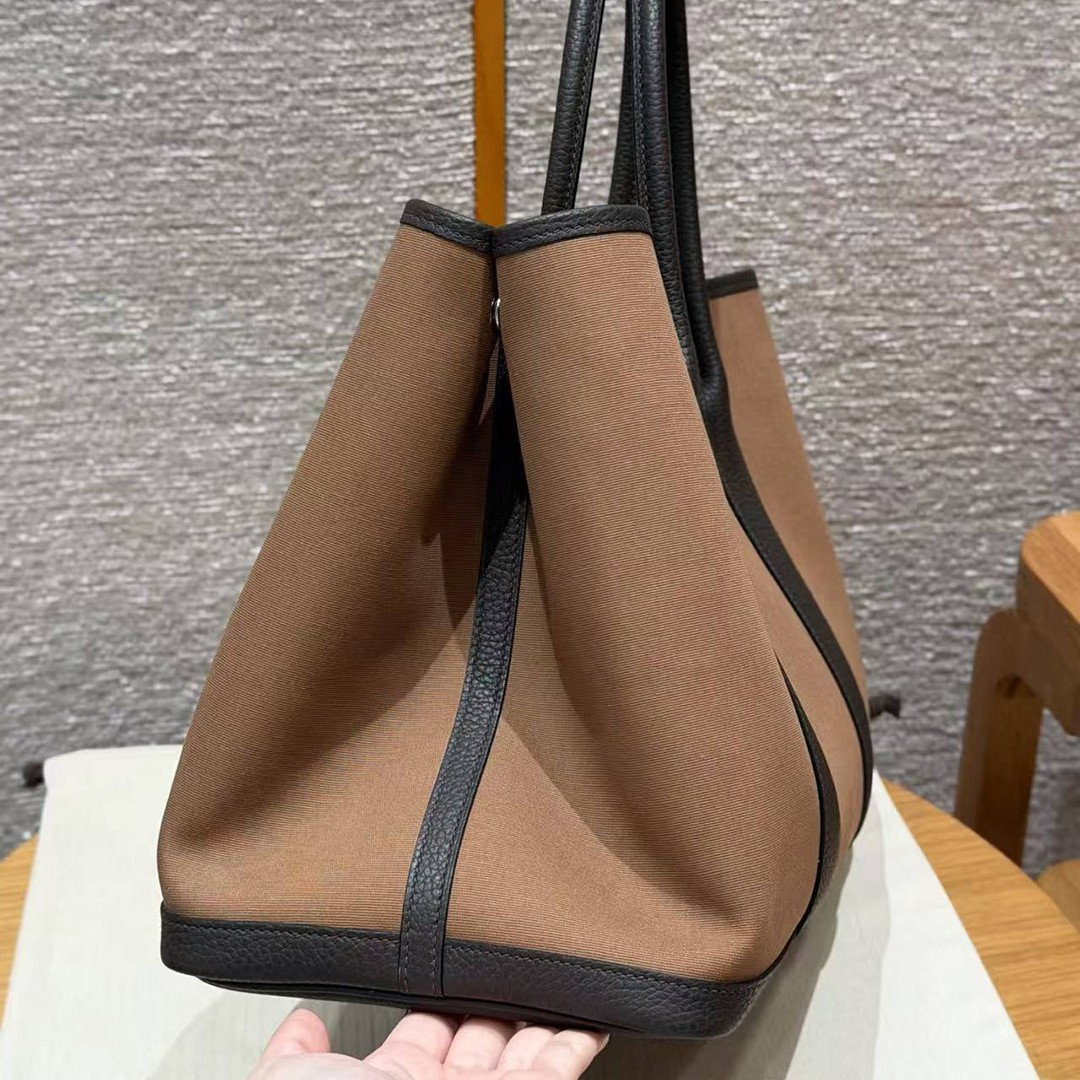 Hermes Garden Party 36 Bag Handmade In Negonda Calfskin Leather And Canvas Silver Hardware 3G Alezan 46 Ebene T7 Blue Hydra - Image 15