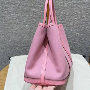 Hermes Garden Party 30 Bag Handmade In Negonda Calfskin Leather And Canvas Silver Hardware L4 Bubble Gum 1Q Rose Confetti B5 Ruby - Image 17