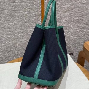 Hermes Garden Party 30 Bag Handmade In Negonda Calfskin Leather And Canvas Silver Hardware 78 Blue Marine U4 Very Vertigo - Image 15