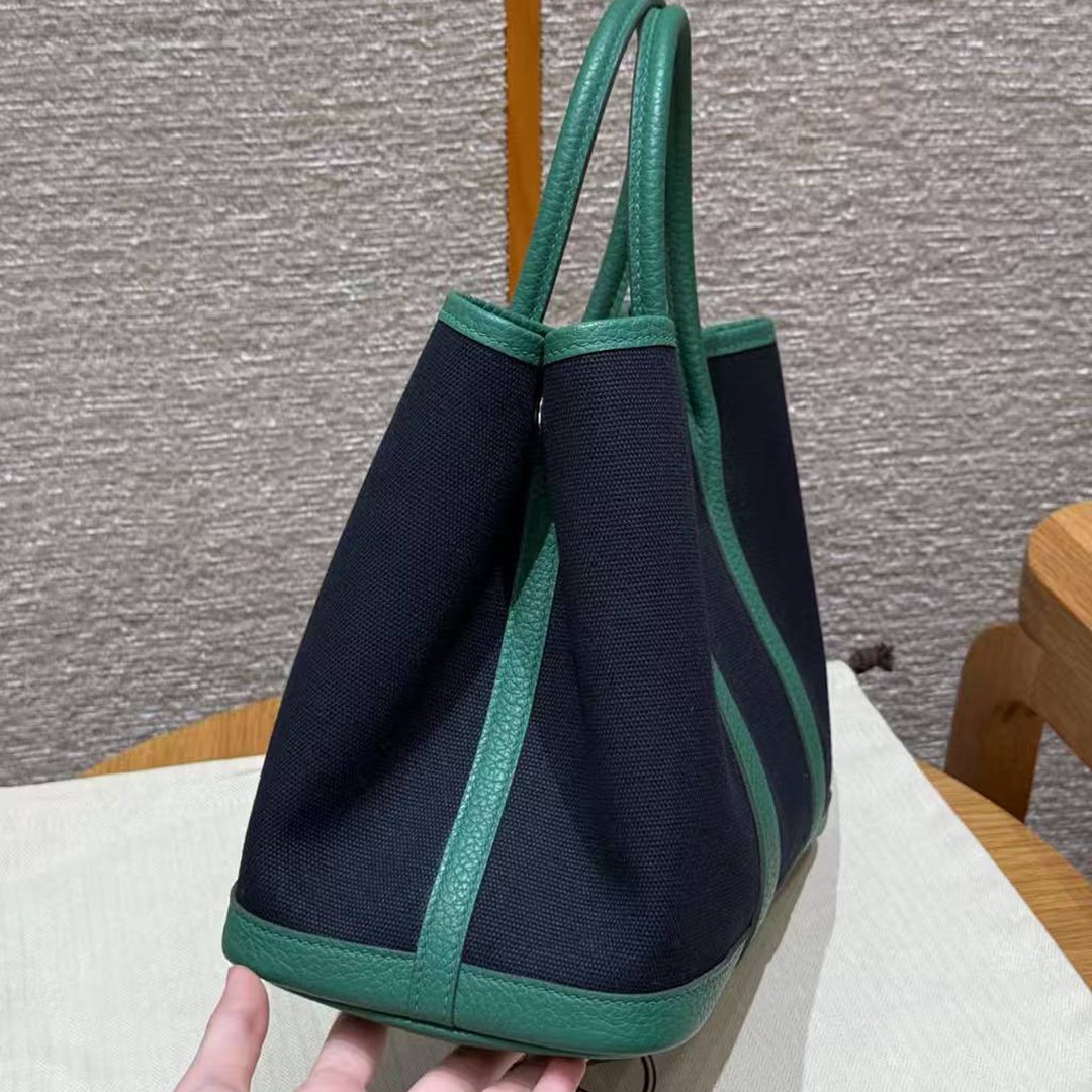Hermes Garden Party 30 Bag Handmade In Negonda Calfskin Leather And Canvas Silver Hardware 78 Blue Marine U4 Very Vertigo - Image 15