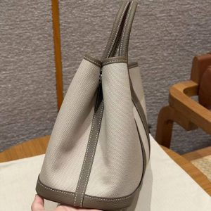 Hermes Garden Party 30 Bag Handmade In Negonda Calfskin Leather And Canvas Silver Hardware 8L Beton 18 Etoupe - Image 17