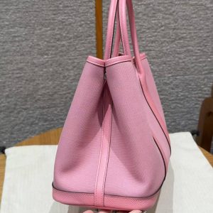 Hermes Garden Party 30 Bag Handmade In Negonda Calfskin Leather And Canvas Silver Hardware L4 Bubble Gum 1Q Rose Confetti B5 Ruby - Image 16