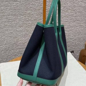 Hermes Garden Party 30 Bag Handmade In Negonda Calfskin Leather And Canvas Silver Hardware 78 Blue Marine U4 Very Vertigo - Image 14
