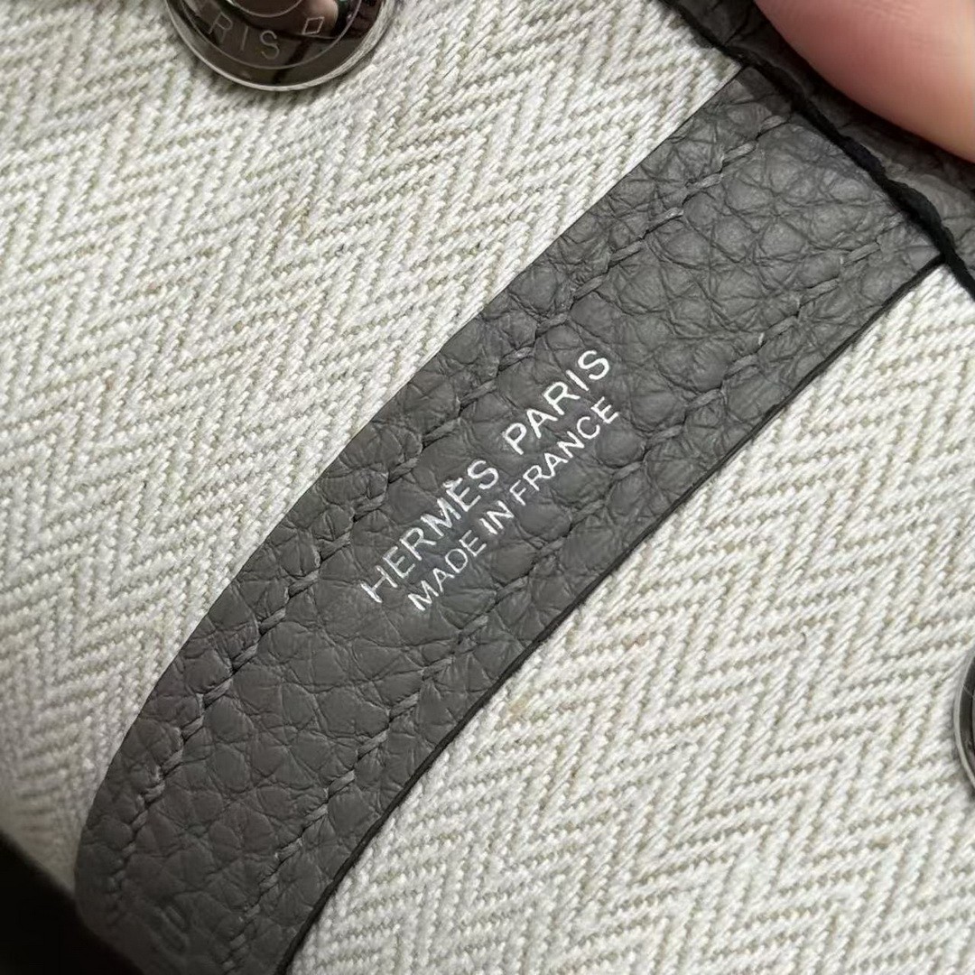 Hermes Garden Party 30 Bag Handmade In Negonda Calfskin Leather Silver Hardware 0L Gris Meyer - Image 16