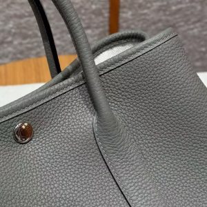 Hermes Garden Party 30 Bag Handmade In Negonda Calfskin Leather Silver Hardware 0L Gris Meyer - Image 13