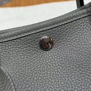 Hermes Garden Party 30 Bag Handmade In Negonda Calfskin Leather Silver Hardware 0L Gris Meyer - Image 12