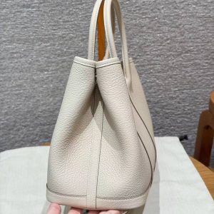 Hermes Garden Party 30 Bag Handmade In Negonda Calfskin Leather Silver Hardware 10 Craie - Image 20