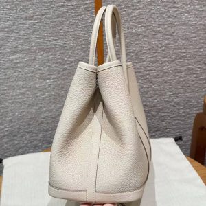 Hermes Garden Party 30 Bag Handmade In Negonda Calfskin Leather Silver Hardware 10 Craie - Image 19