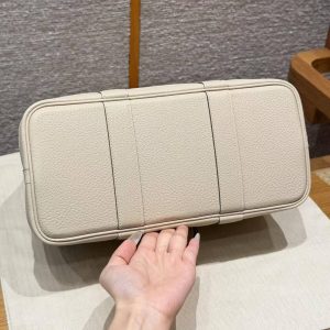 Hermes Garden Party 30 Bag Handmade In Negonda Calfskin Leather Silver Hardware 10 Craie - Image 18