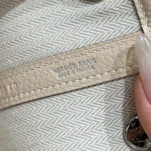 Hermes Garden Party 30 Bag Handmade In Negonda Calfskin Leather Silver Hardware 10 Craie - Image 16