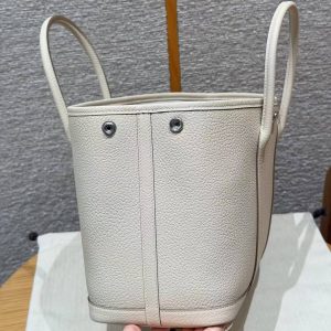 Hermes Garden Party 30 Bag Handmade In Negonda Calfskin Leather Silver Hardware 10 Craie - Image 12