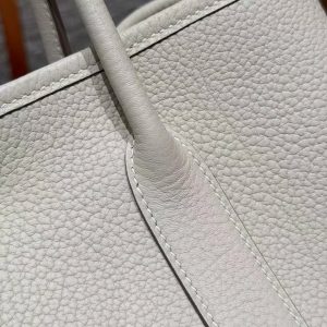 Hermes Garden Party 30 Bag Handmade In Negonda Calfskin Leather Silver Hardware 10 Craie - Image 8