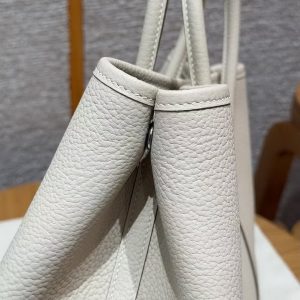 Hermes Garden Party 30 Bag Handmade In Negonda Calfskin Leather Silver Hardware 10 Craie - Image 4