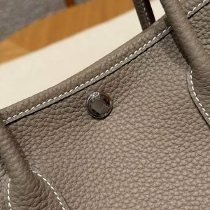 Hermes Garden Party 30 Bag Handmade In Negonda Calfskin Leather Silver Hardware 18 Etoupe - Image 20
