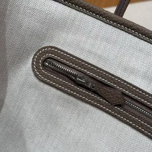 Hermes Garden Party 30 Bag Handmade In Negonda Calfskin Leather Silver Hardware 18 Etoupe - Image 18