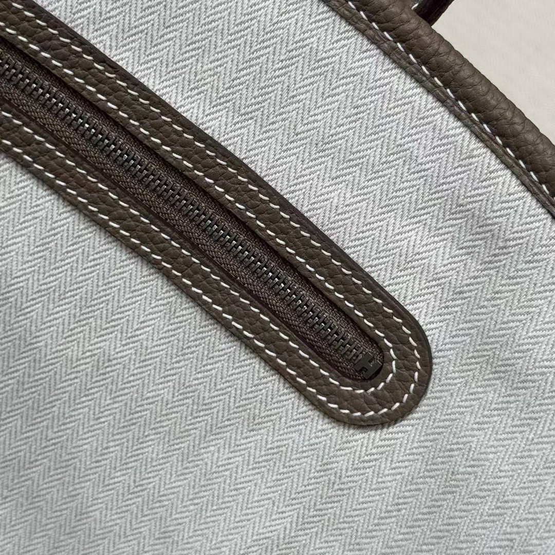Hermes Garden Party 30 Bag Handmade In Negonda Calfskin Leather Silver Hardware 18 Etoupe - Image 13