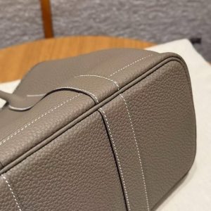 Hermes Garden Party 30 Bag Handmade In Negonda Calfskin Leather Silver Hardware 18 Etoupe - Image 12