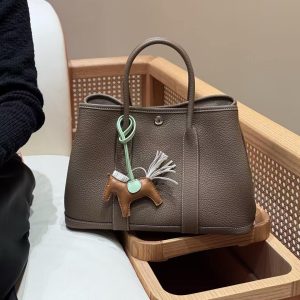 Hermes Garden Party 30 Bag Handmade In Negonda Calfskin Leather Silver Hardware 18 Etoupe - Image 7
