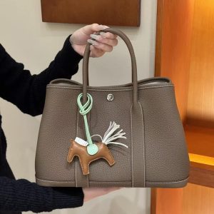 Hermes Garden Party 30 Bag Handmade In Negonda Calfskin Leather Silver Hardware 18 Etoupe - Image 6