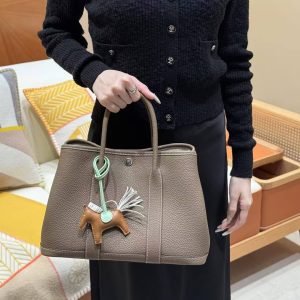 Hermes Garden Party 30 Bag Handmade In Negonda Calfskin Leather Silver Hardware 18 Etoupe - Image 5