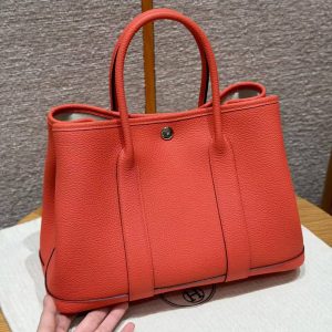 Hermes Garden Party 30 Bag Handmade In Negonda Calfskin Leather Silver Hardware 2R Rouge Pivoine - Image 2