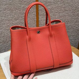 Hermes Garden Party 30 Bag Handmade In Negonda Calfskin Leather Silver Hardware 2R Rouge Pivoine - Image 18