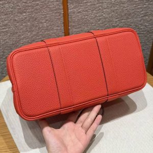 Hermes Garden Party 30 Bag Handmade In Negonda Calfskin Leather Silver Hardware 2R Rouge Pivoine - Image 15