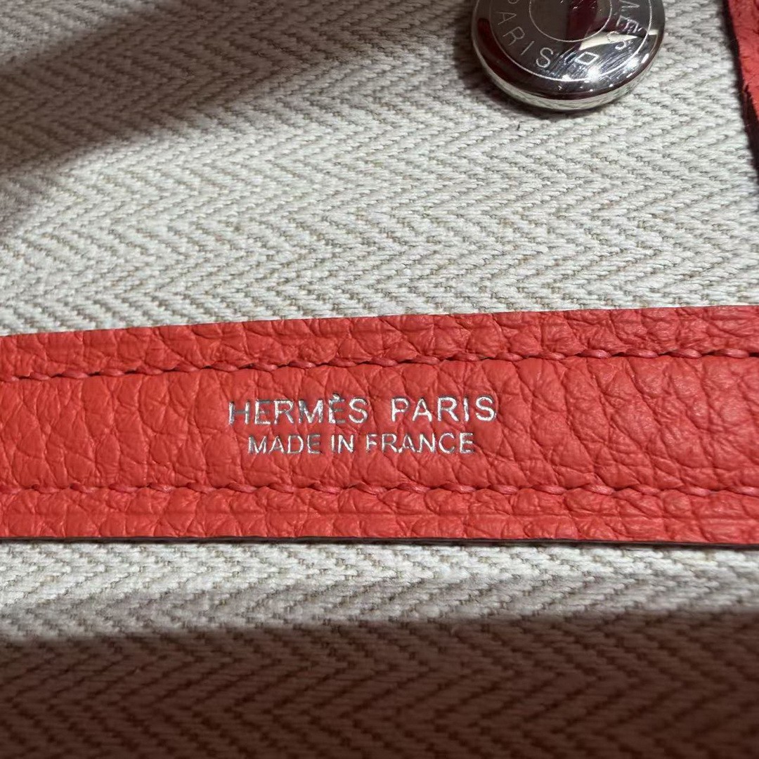 Hermes Garden Party 30 Bag Handmade In Negonda Calfskin Leather Silver Hardware 2R Rouge Pivoine - Image 12