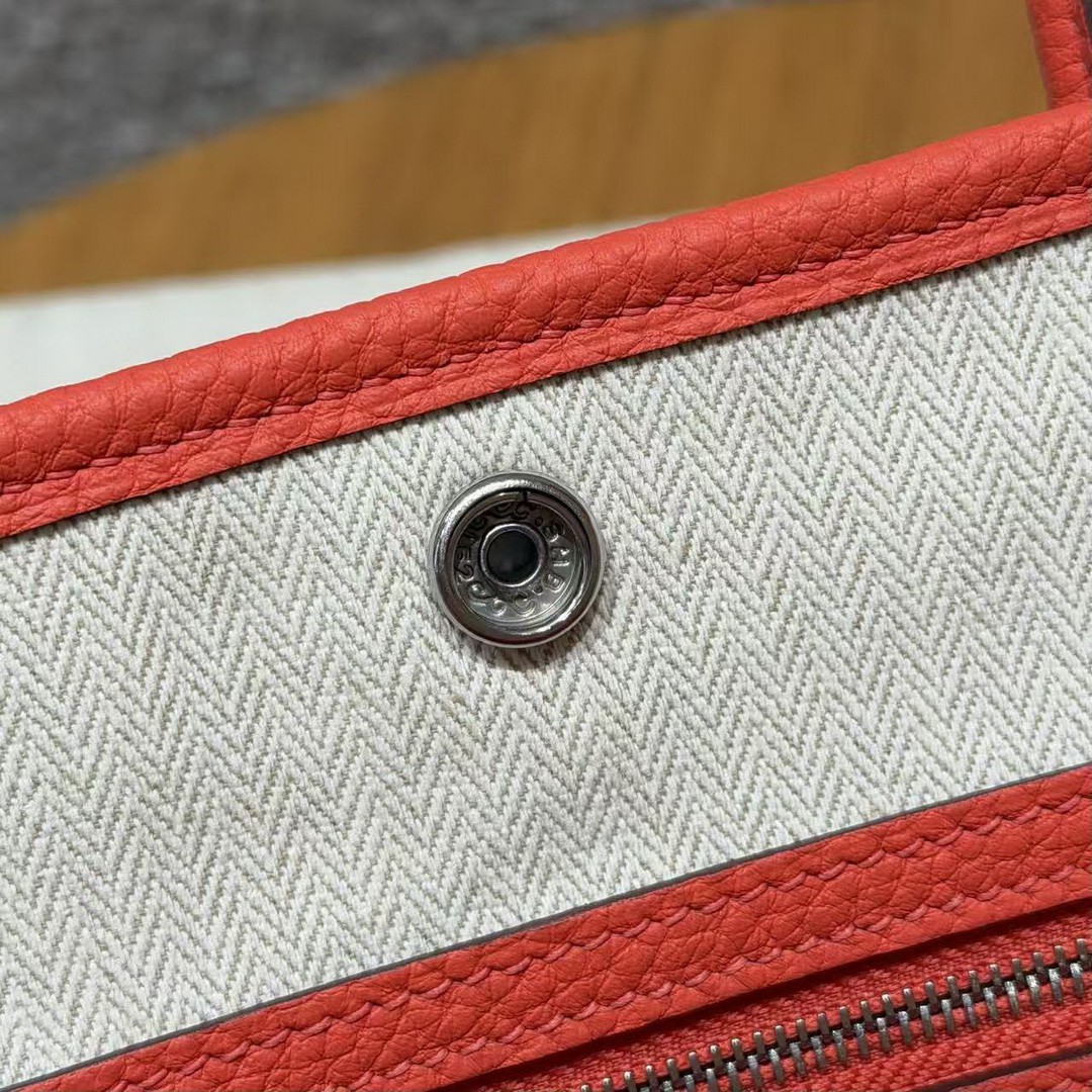 Hermes Garden Party 30 Bag Handmade In Negonda Calfskin Leather Silver Hardware 2R Rouge Pivoine - Image 9