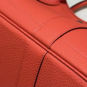 Hermes Garden Party 30 Bag Handmade In Negonda Calfskin Leather Silver Hardware 2R Rouge Pivoine - Image 7