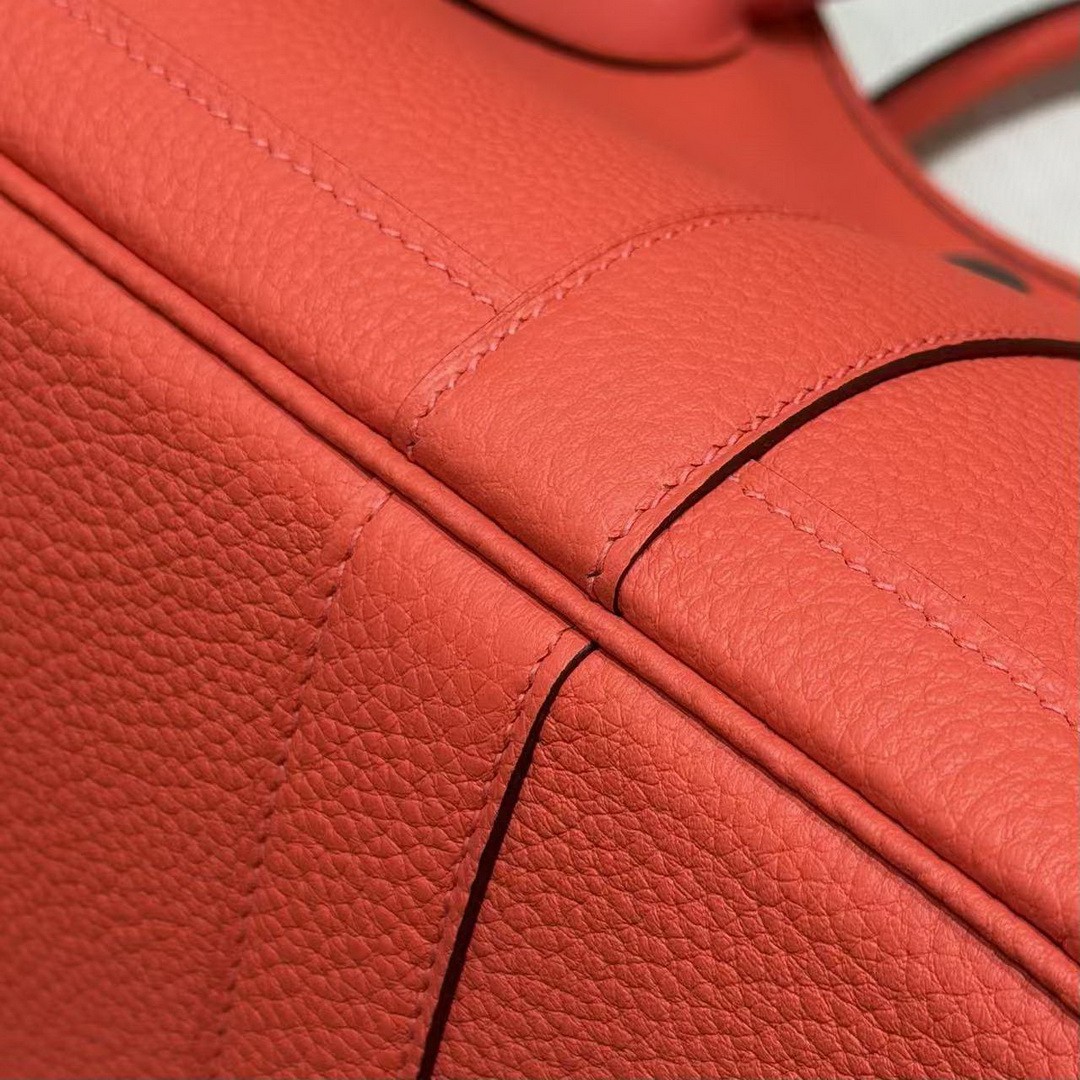 Hermes Garden Party 30 Bag Handmade In Negonda Calfskin Leather Silver Hardware 2R Rouge Pivoine - Image 7