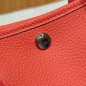 Hermes Garden Party 30 Bag Handmade In Negonda Calfskin Leather Silver Hardware 2R Rouge Pivoine - Image 5
