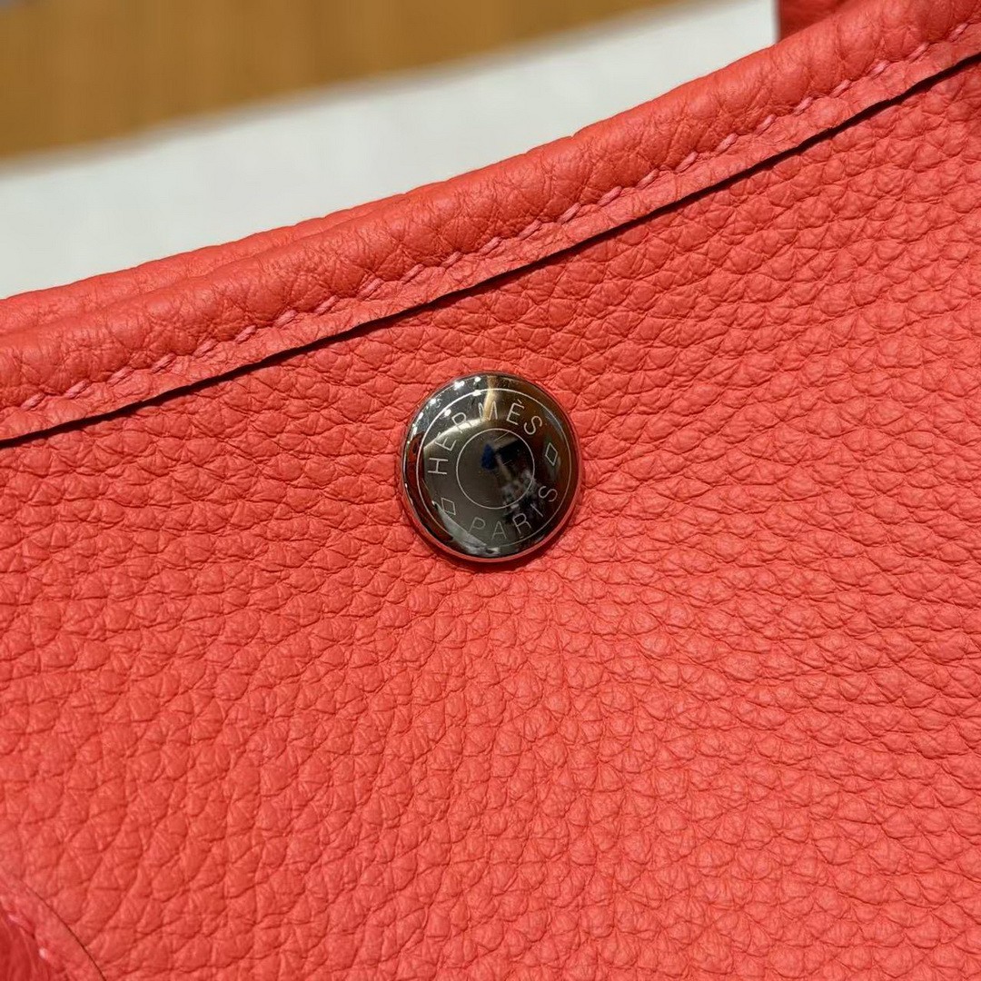 Hermes Garden Party 30 Bag Handmade In Negonda Calfskin Leather Silver Hardware 2R Rouge Pivoine - Image 5