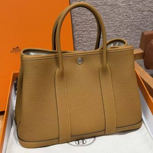 Hermes Garden Party 30 Bag Handmade In Negonda Calfskin Leather Silver Hardware 2S Sesame - Image 2