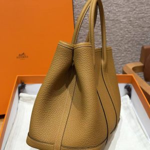 Hermes Garden Party 30 Bag Handmade In Negonda Calfskin Leather Silver Hardware 2S Sesame - Image 18