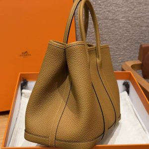 Hermes Garden Party 30 Bag Handmade In Negonda Calfskin Leather Silver Hardware 2S Sesame - Image 17