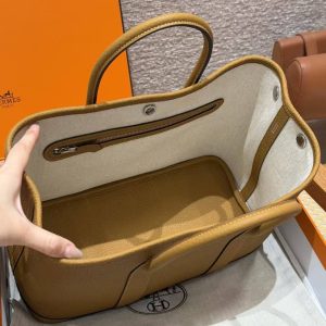 Hermes Garden Party 30 Bag Handmade In Negonda Calfskin Leather Silver Hardware 2S Sesame - Image 15