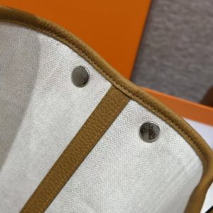 Hermes Garden Party 30 Bag Handmade In Negonda Calfskin Leather Silver Hardware 2S Sesame - Image 7