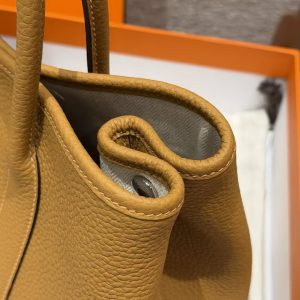 Hermes Garden Party 30 Bag Handmade In Negonda Calfskin Leather Silver Hardware 2S Sesame - Image 6