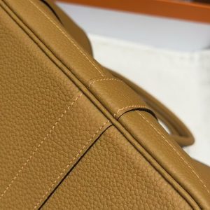 Hermes Garden Party 30 Bag Handmade In Negonda Calfskin Leather Silver Hardware 2S Sesame - Image 5