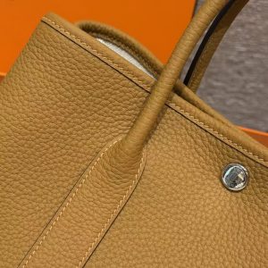 Hermes Garden Party 30 Bag Handmade In Negonda Calfskin Leather Silver Hardware 2S Sesame - Image 3