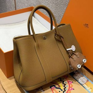 Hermes Garden Party 30 Bag Handmade In Negonda Calfskin Leather Silver Hardware 2S Sesame