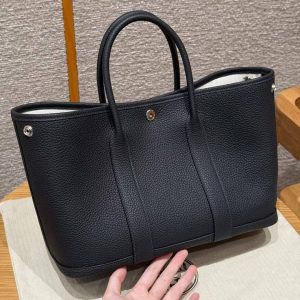 Hermes Garden Party 30 Bag Handmade In Negonda Calfskin Leather Silver Hardware 2z Blue Niut - Image 2