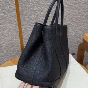 Hermes Garden Party 30 Bag Handmade In Negonda Calfskin Leather Silver Hardware 2z Blue Niut - Image 17