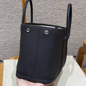 Hermes Garden Party 30 Bag Handmade In Negonda Calfskin Leather Silver Hardware 2z Blue Niut - Image 16
