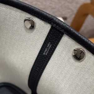 Hermes Garden Party 30 Bag Handmade In Negonda Calfskin Leather Silver Hardware 2z Blue Niut - Image 14