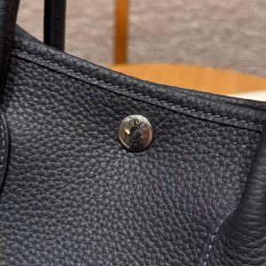 Hermes Garden Party 30 Bag Handmade In Negonda Calfskin Leather Silver Hardware 2z Blue Niut - Image 12