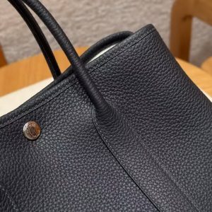 Hermes Garden Party 30 Bag Handmade In Negonda Calfskin Leather Silver Hardware 2z Blue Niut - Image 10